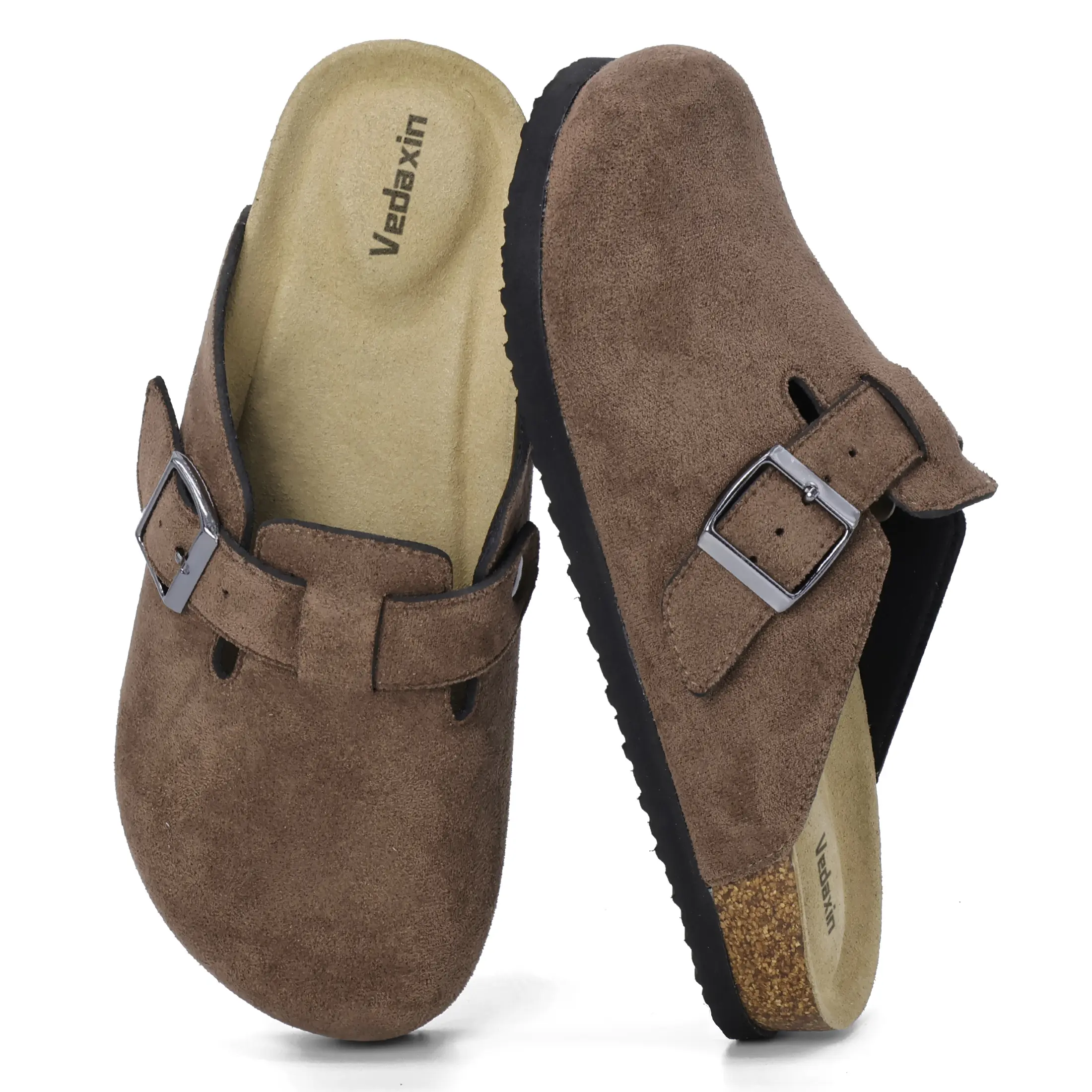 Women's Retro Slippers Comfort Cork Footbed Slip-On Clogs Sandals with Buckle Detail Indoor Outdoor Non-Slip Shoes