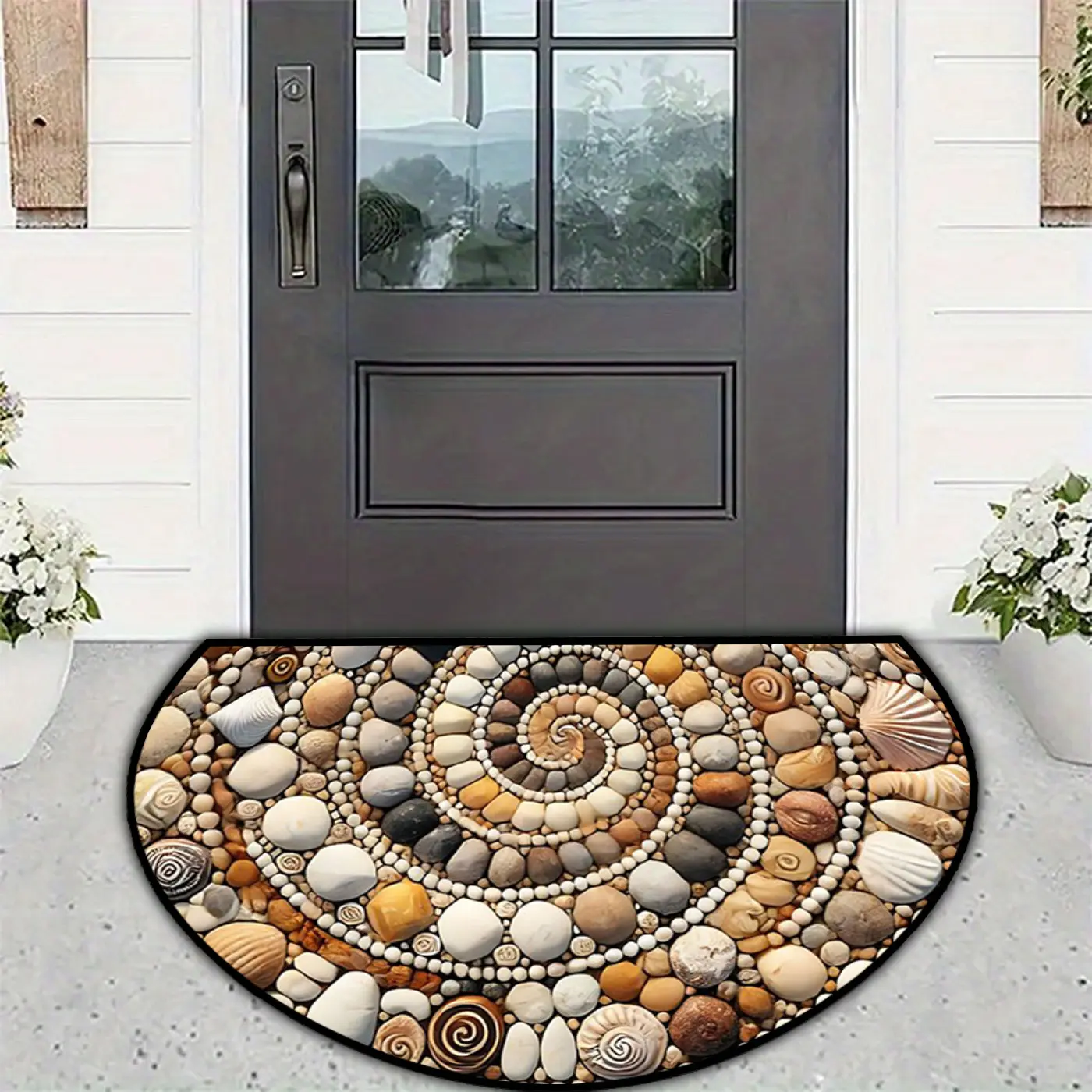 1 small gravel semi-circular door mat, Home Decor Rug, Decorative Rugs, Household Decorative Rug, super soft and washable, suitable for living room, kitchen, bathroom, bedroom and outdoor decoration