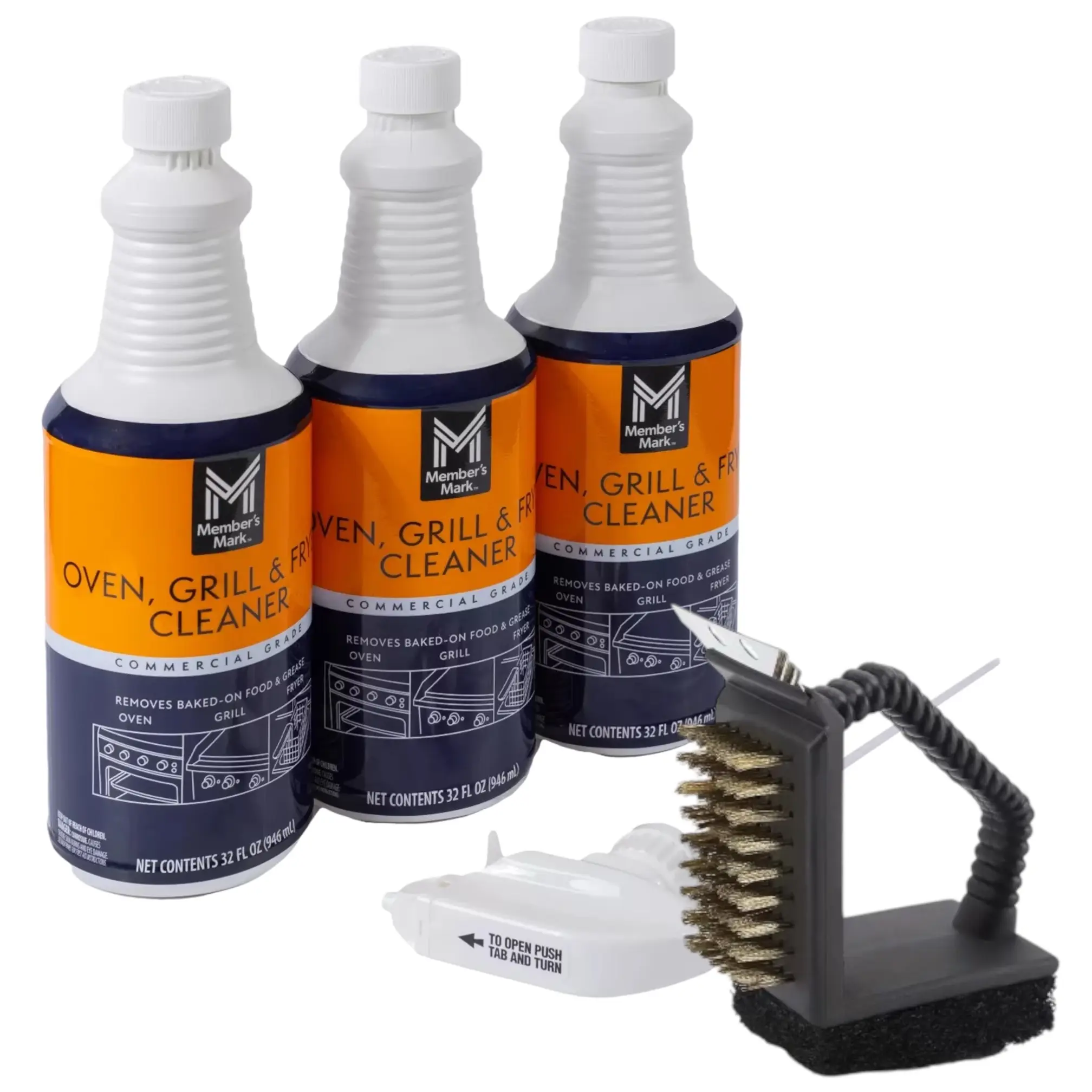 Commercial Oven, Grill and Fryer Cleaner- 32 oz- 3 pack with 3-in-1 Grill Scrapper/Sponge/Copper Brush