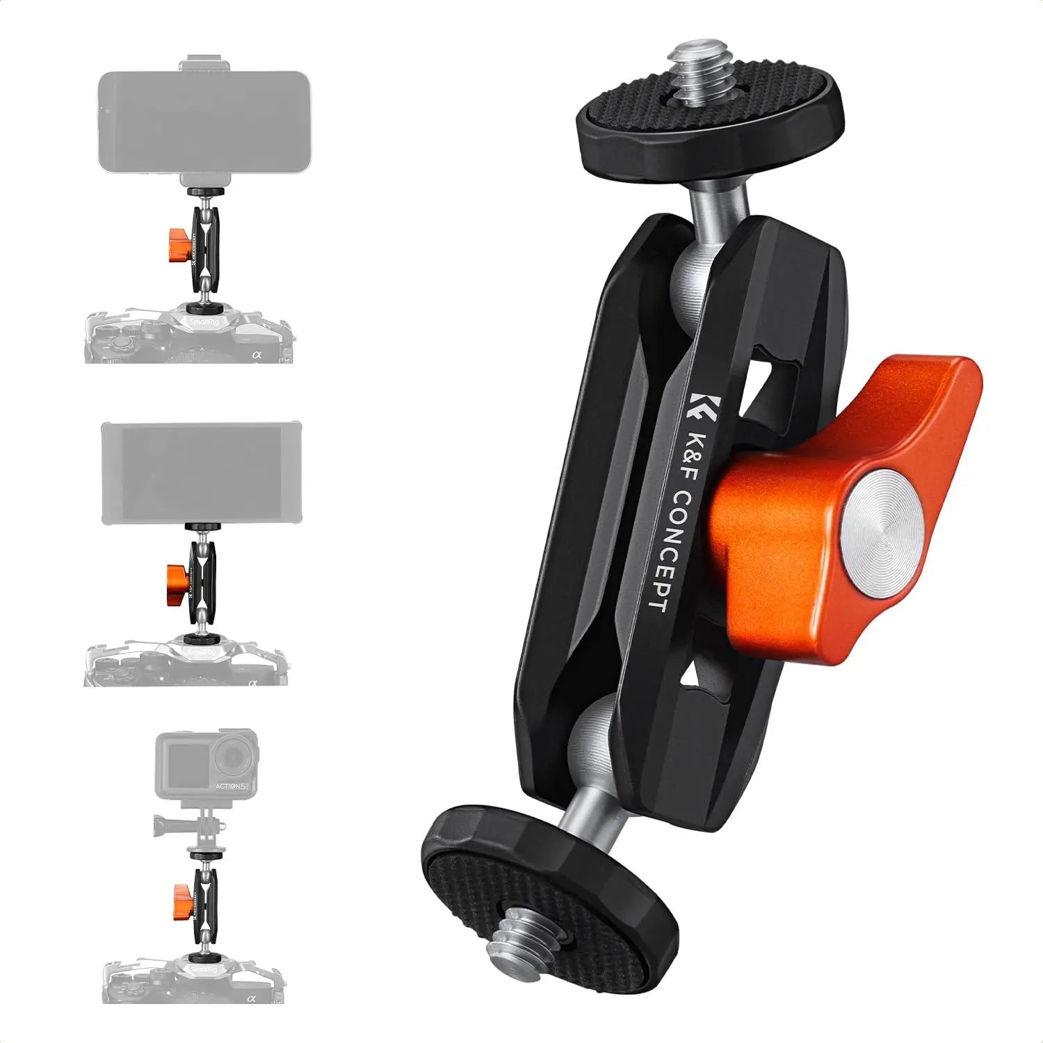 K&F CONCEPT Dual Ball Head Magic Arm - 360° Swivel Aluminum Alloy Articulating Mini Mount with 1/4" Screw for Camera, Light, Monitor, Camera Accessories, Camera Mount, Creatorpicks