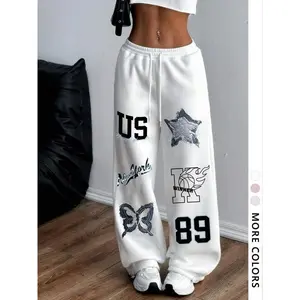 Unisex's Number & Letter Print Sweatpants, Casual Comfy Breathable Trousers for Daily Wear, Unisex Bottoms for Fall & Winter