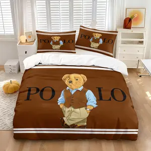 Retro Bear Print Duvet Cover Set Includes one duvet cover and one or two pillowcases without fillers, creates a gentle, dreamy atmosphere, Dreamy Environment, essential for soft furnishings in light luxury style, soft and comfortable