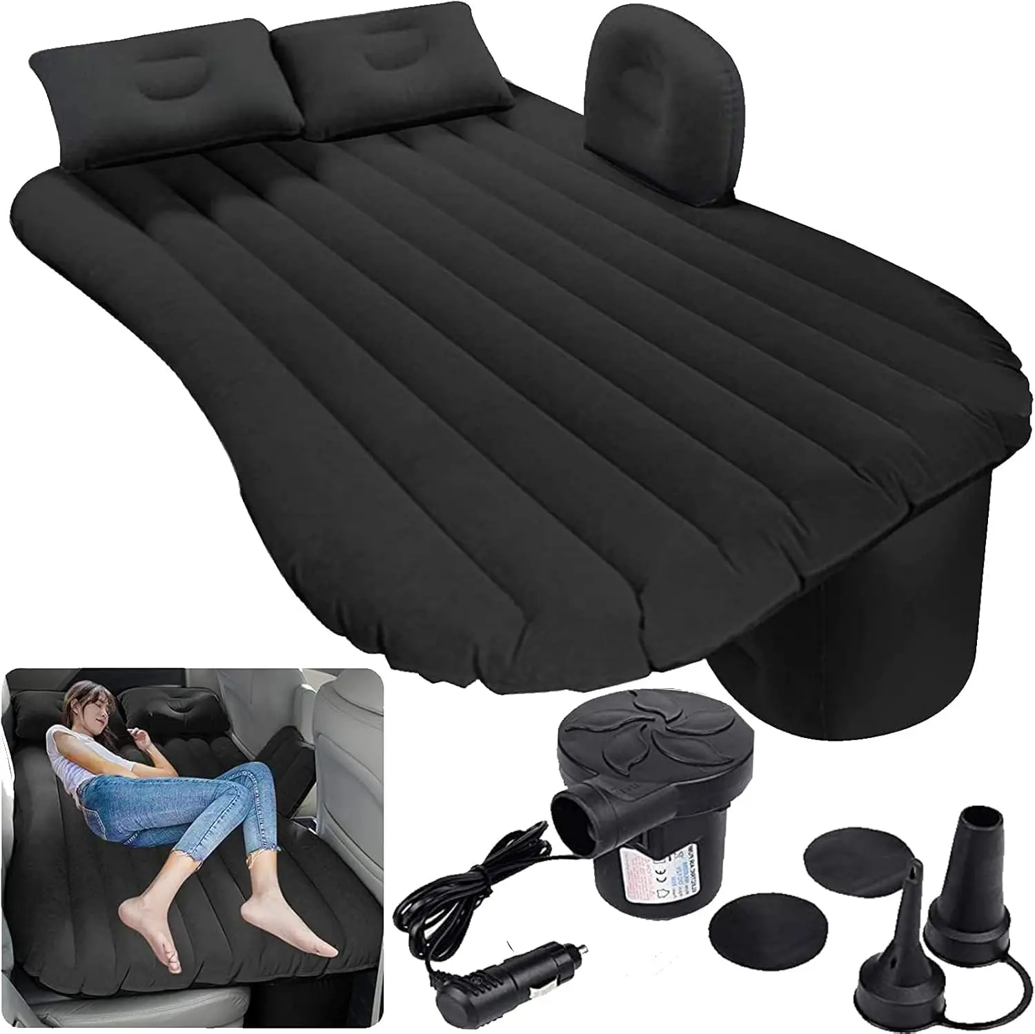 Inflatable Car Air Mattress Back Seat Bed,Thickened Car Travel Camping Air Mattress with Air Pump,Blow Up Bed Portable Car Sleeping Mattress for Car Universal SUV summerwins