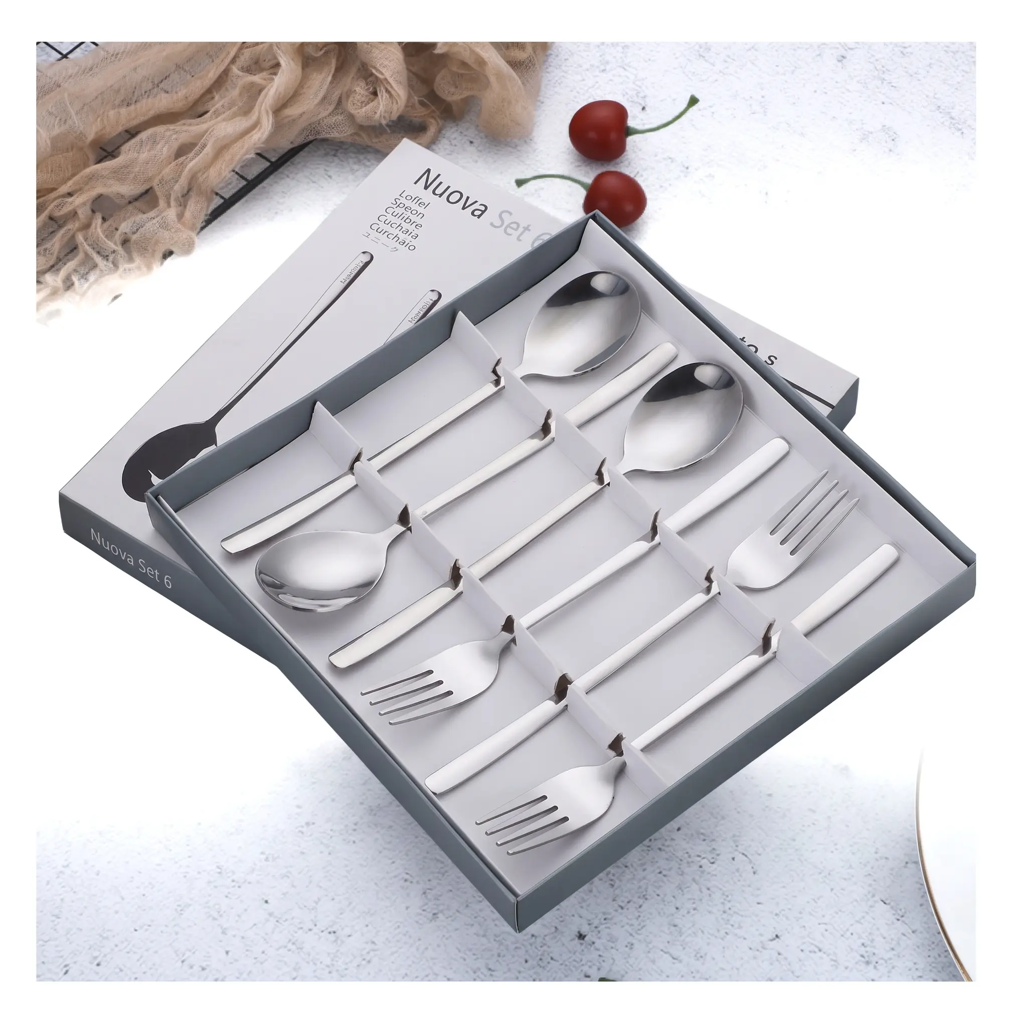 【SummerWins】304 Stainless Steel Korean Style Flatware Set, Spoon and Fork Cutlery Gift Box, Reusable Silver Utensil Set for Dining, Party and Housewarming