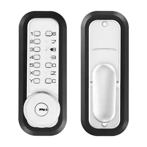 Mechanical Keyless Entry Door Lock With 2.0 Code Upgrade For 4-7 Digit Access, Single-Sided Push Button Keypad, Automatic Locking, Suitable For Garden Gates And Indoor Or Outdoor Use, Silver Finish