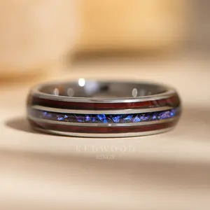 Red White and Blue Ring, Sequoia and Blue Lab-Created Sapphire Inlays - 6MM