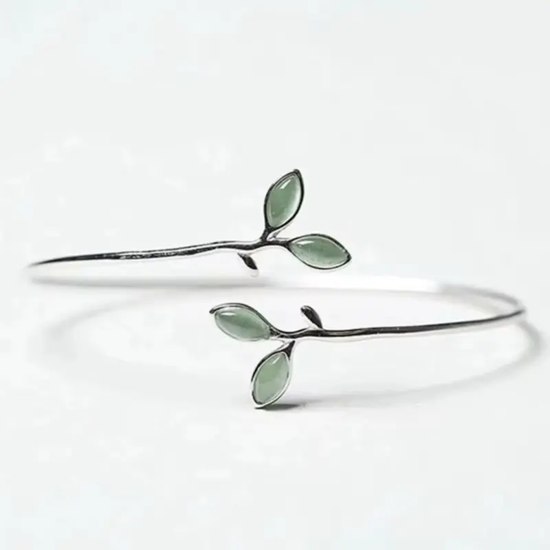 Genuine Opal & Sterling (.925) Leaf Bangle