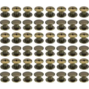 50 Sets Chicago Screws, M5x4mm Phillips Binding Post Screw Bolts Leather Rivets Fasteners Connectors Steel for Leather Belt Scrapbook Photo Albums, Brown