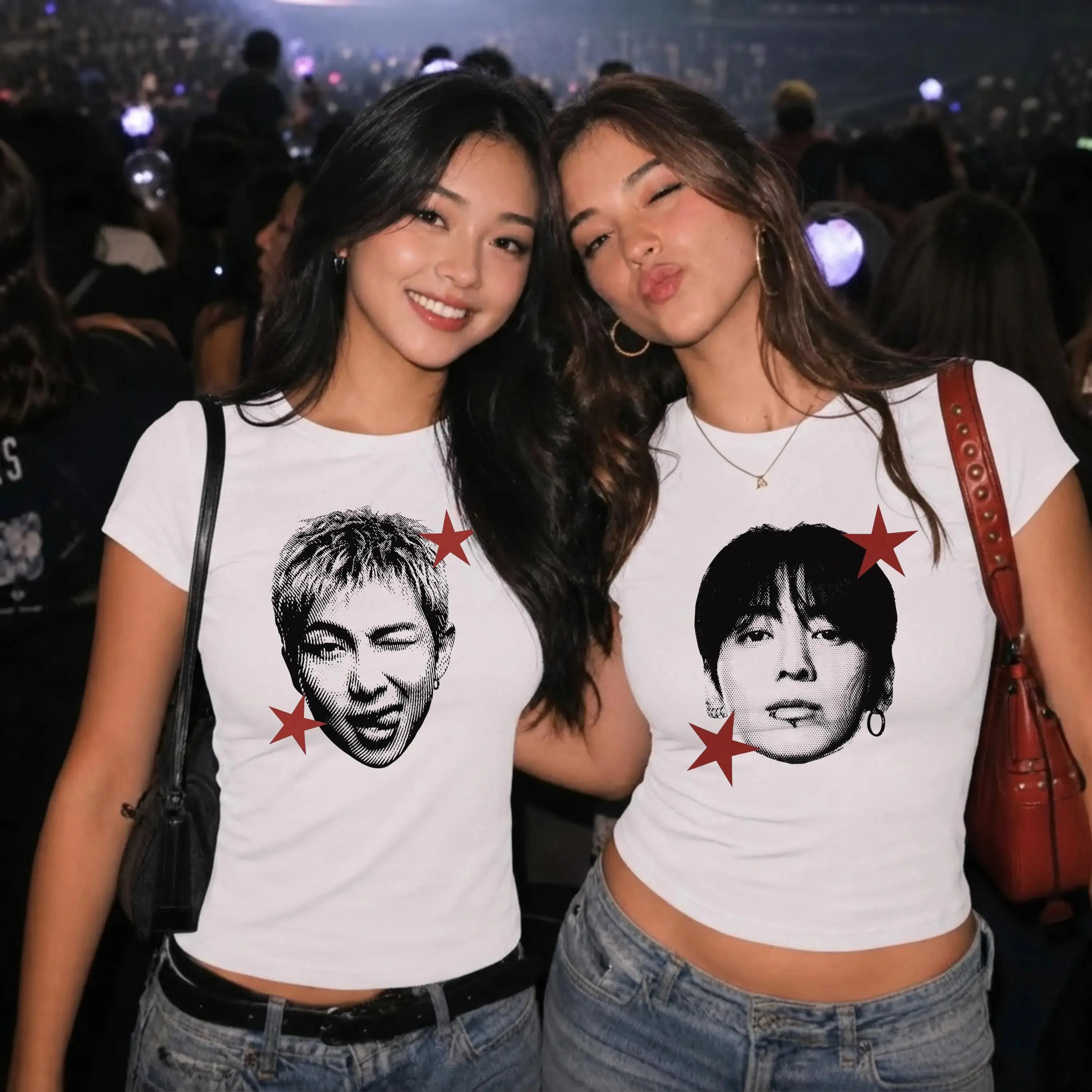 BT Big Face Member Vintage Baby Tee, Atmy Fan Gift, Bangta Comeback Baby Tee, Merch, Atmy Kpop T Shirt, Kpop Fan Gift Tee Check Cotton