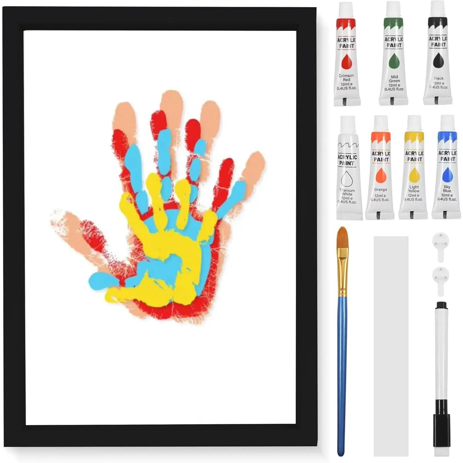 Hand and Footprint Kit for Family New Parents Mom Baby Keepsake, 5 Sheets, Black Wood Frame, Handprint Ornament Crafts Gift for Christmas Birthday Anniversary Mother's Day Father's Day Adoption Days