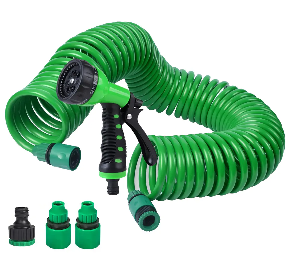 50FT/66FT Lightweight Coil Garden Hose , EVA Flexible Curly Water Pipes with 7-Pattern Spray Nozzle for Boat, Greenhouse, Yard, Patio, Watering Plants, Lawn& Garden, Washing Cars, Cleaning, Showering Pets & Outdoor Fun