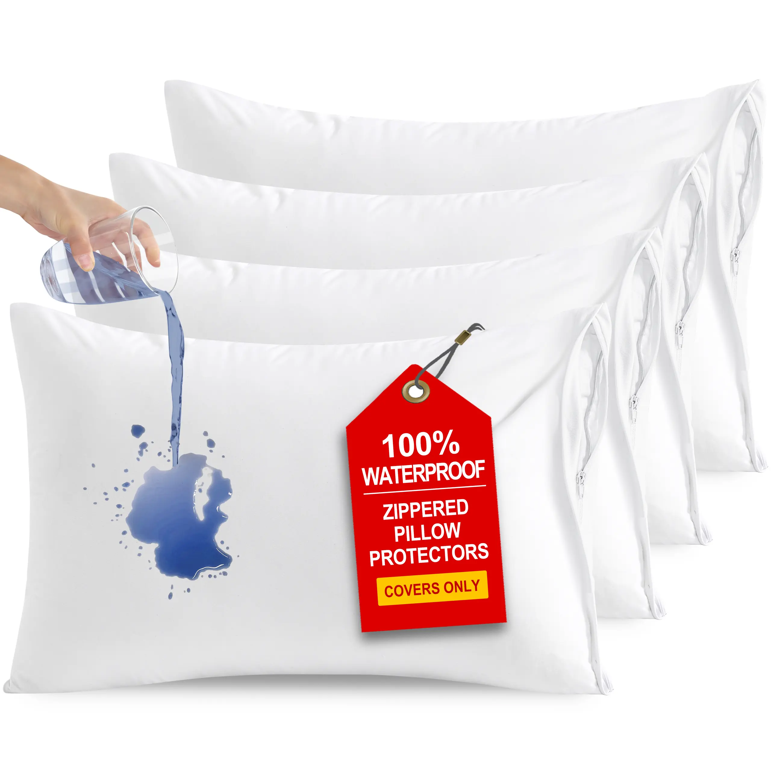 NTBAY 4 Pieces Waterproof Pillow Protectors, Skin-Friendly Water Repellent Pillow Slips, Anti-Stain Washable Pillow Covers for Bedroom