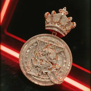 2406 Crown Crowned Round Pendant, Street Rap Hip-Hop Exclusive Accessory Complimentary shipping