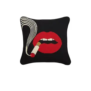 Jonathan Adler Lips Smolder Needlepoint Throw Pillow
