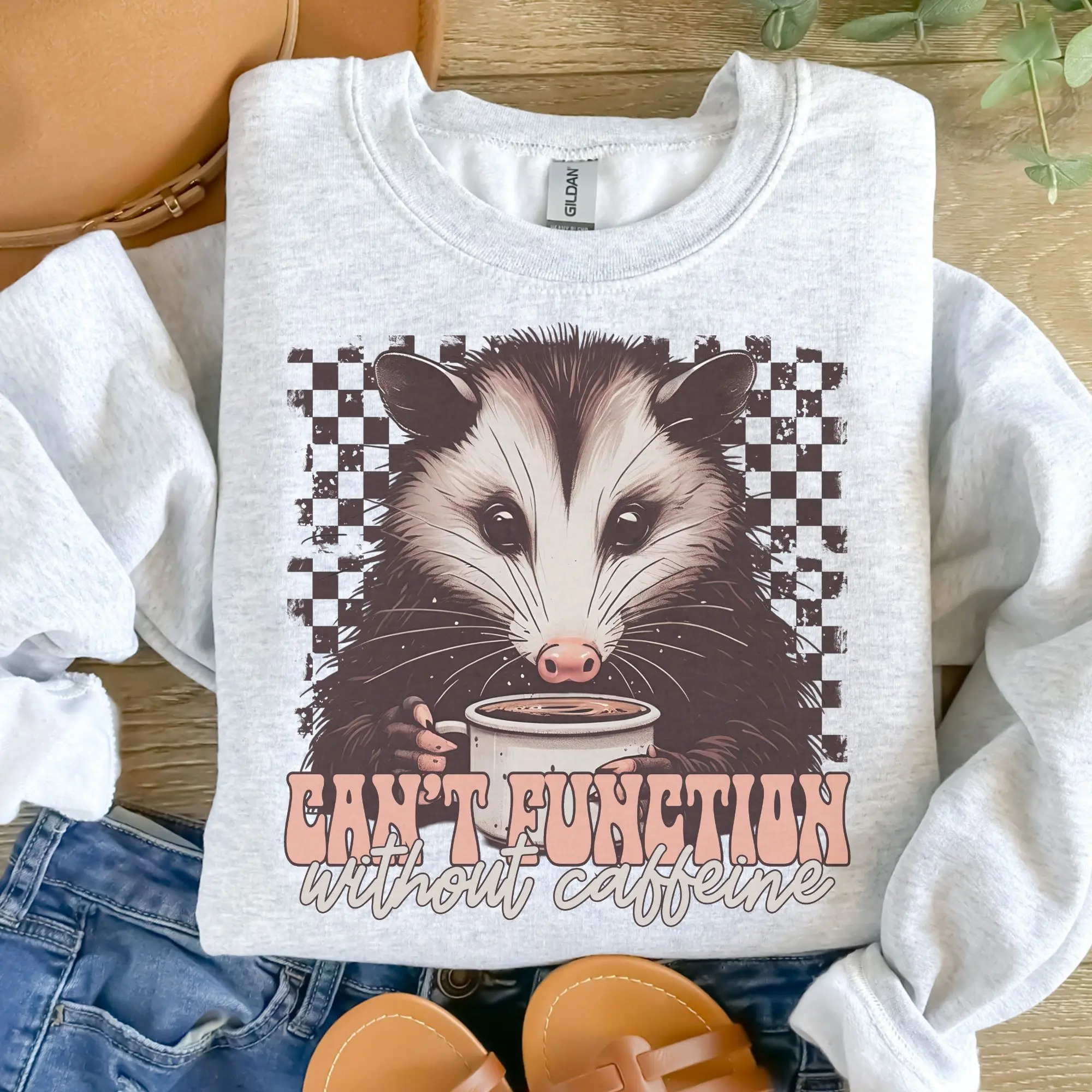 Coffee - Can't Function Without Caffeine Sweatshirt Ash Grey Unisex Jersey Sublimation Design Vintage Style Comfortable Everyday Wear