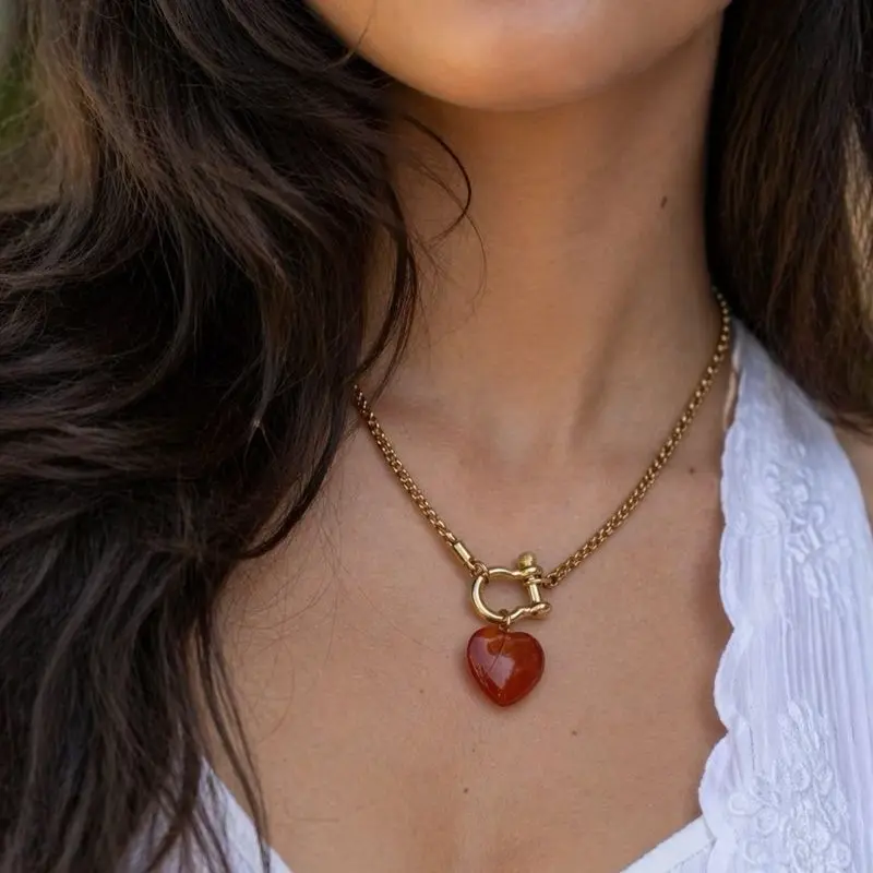 Aurora Horseshoe Healing Stone Pendant Collection - Elegant Crystal Necklace with Amethyst, Rose Quartz, Green Aventurine, Tiger's Eye, Carnelian, Lapis Lazuli for Everyday Wear or Gift. Tarnish Proof and Stainless Steel