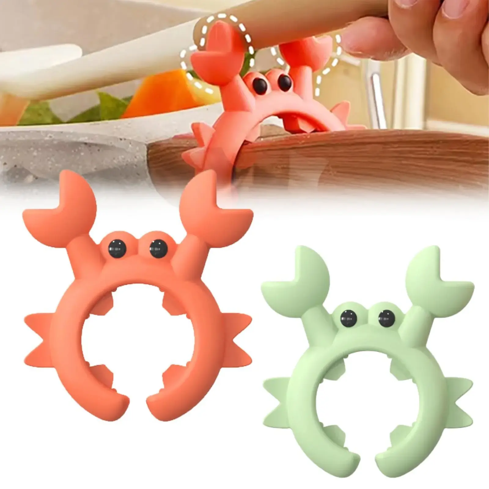 2Pcs Cute Crab Design Silicone Utensil Spatula Holders - 2.5in Mini Heat-Resistant Kitchen Rack, Porridge Spoon Rest, Steam Releaser with Handles, Clip-On Frees Both Hands, Home Chef Cooking Accessory Gift