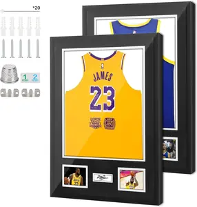 Jersey Frame Display Case, Jersey Frame With Slots For Cards, Wood with 98% UV Protection Plexiglass, Mat, Pinboard for Football Baseball Basketball Sports Shirts, Photos & Signature