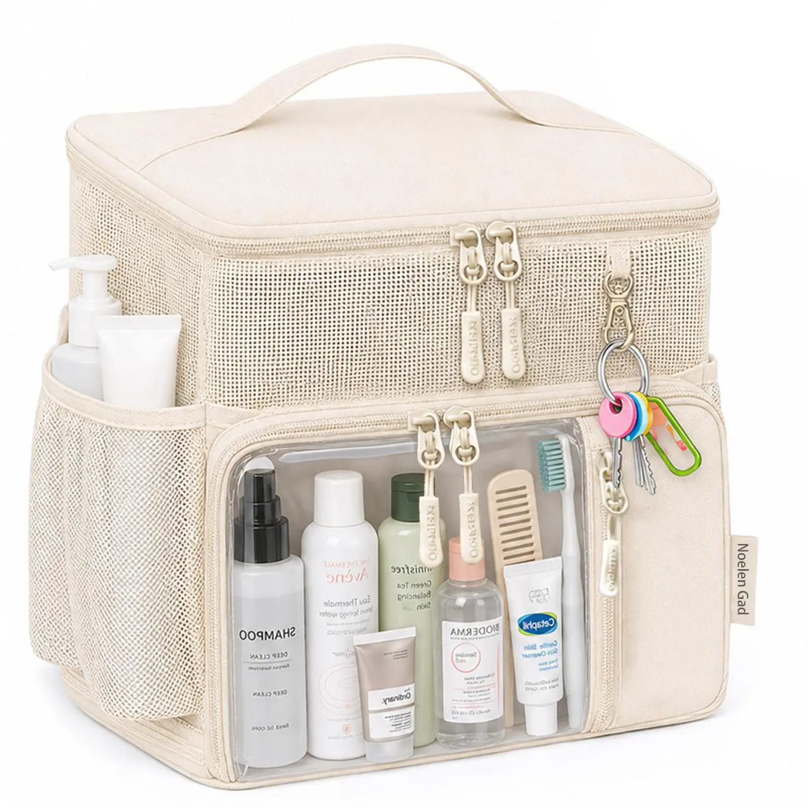 Large Capacity Toiletry Bag with Clear Pocket, Portable Mesh Shower Caddy Organizer for Travel, Dorm, Gym & Bathroom