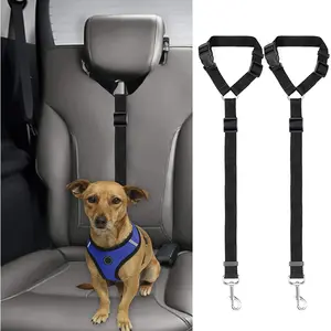 Sherry 2 Packs Dog Cat Safety Seat Belt Strap Dog Car Harness Car Headrest Restraint Adjustable Nylon Fabric Dog Restraints Vehicle Seatbelts Harness Sherry