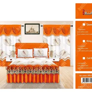 5 pcs Bedskirt set.1 pcs Bedskirt, 2 pcs pillw case, 2 pcs valence print curtains. king size.