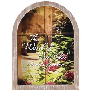 360 Stand 11x15 in Wooden Arch-Style Floral Decor Glass Photo Frame, Wall-Mountable Hanging Option with Window Hanger for Home Decor, Flower, Brn, Wood, Gallery Wall