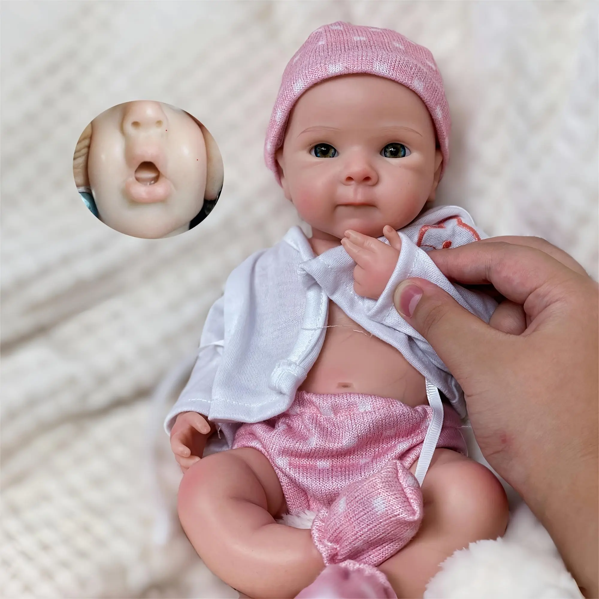 Otarddolls 13In/32cm Realistic Reborn Baby Doll Bettie, Open Mouth, Super Soft Solid Silicone Full Body, Washable Handmade Detailed Painted Skin, Removable Clothing Collectible Doll for Collectors