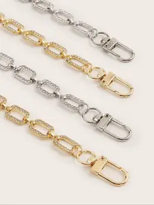 Women's Long Rectangle Rhinestone Trim Chain Bag Extender, Fashionable Metal Crossbody Shoulder Strap, Elegant Chain Strap, Versatile Design