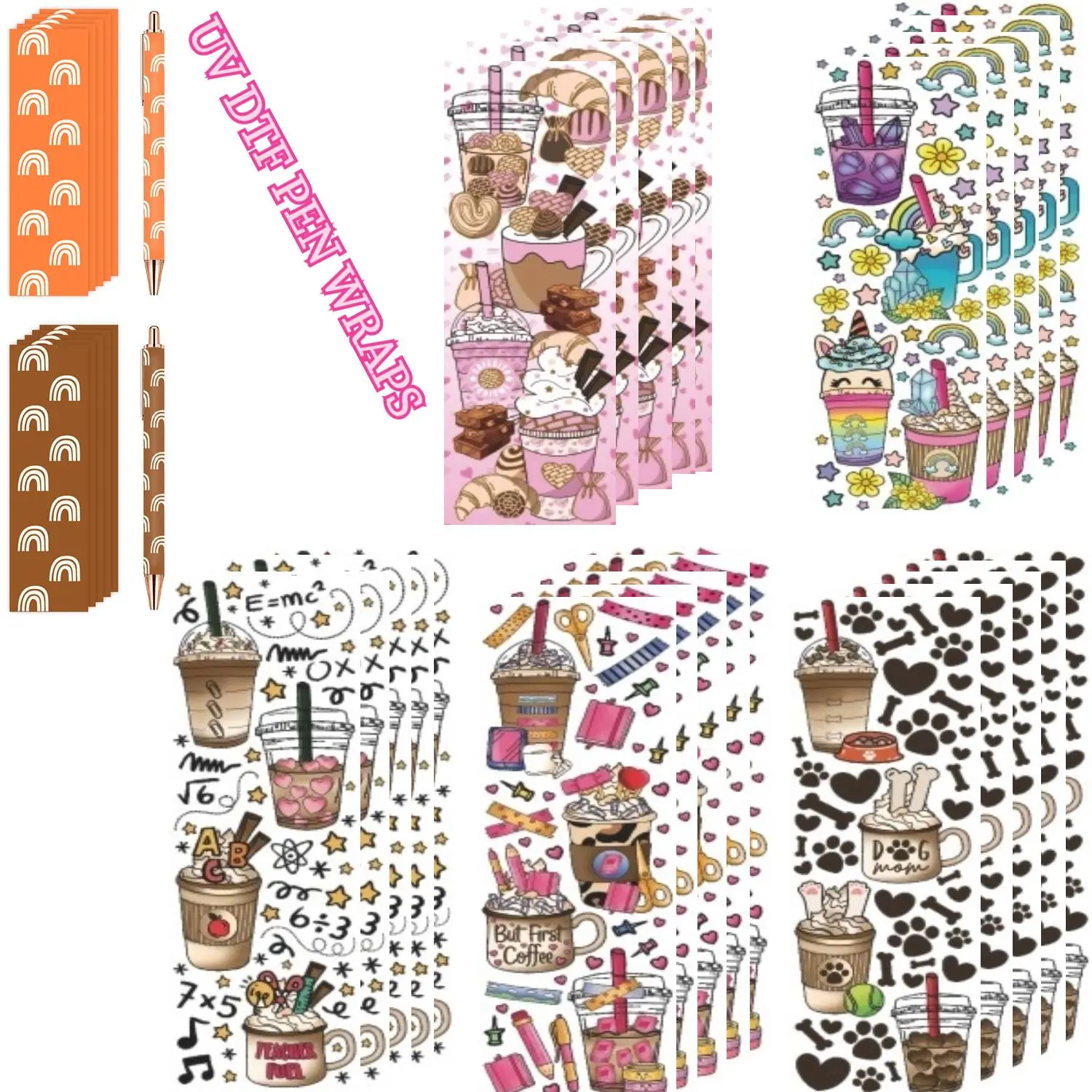 Milk Tea Pattern UV DTF Transfer Sticker (25pcs) Sticker Packs, Waterproof Sticker For DIY Pen Wrap, DIY Decorative Sticker for DIY Craft Pen, DIY Decal Film