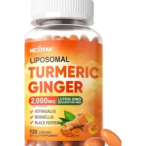 Liposomal Turmeric Curcumin and Ginger Supplement Softgels 2000mg, 95% Curcuminoids, Organic Turmeric Root Extract with Black Pepper for Superior Absorption, Plus Lutein Zeaxanthin, Non-GMO, 120 Pills