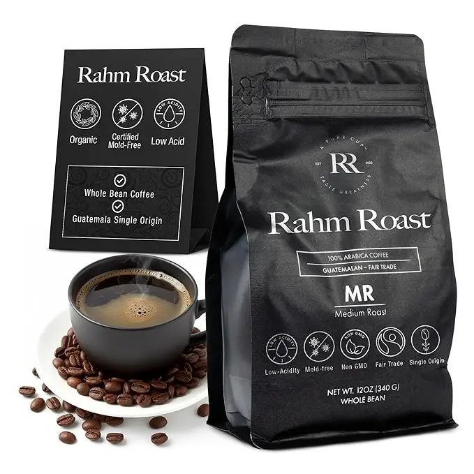 Rahm Roast | Organic Whole Bean Coffee – 1 x Pack Medium Roast | Medium Roast, Lab-Tested Mycotoxin-Free, Low Acid Guatemalan Specialty Coffee for Purity – Specialty-Grade 91-Point Coffee – Small-Batch Roasted – 12 oz Bag (1 Pack)
