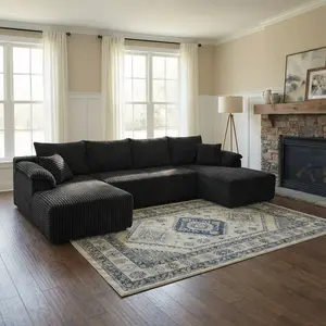 132'' U-shape Modular Corduroy Sofa Modern Living Room Comfortable No Assembly Needed Popular Boneless Sectional Couch Loveseat Couch Sleek boneless sectional couch bean bags furniture living room