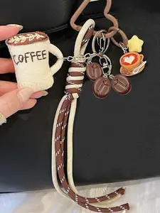 Handmade Fabric Coffee Cup Keychain Bag Charm Lanyard, Keychain For Bags, Keychain Accessory,Coffee Mug Keychain,Classic Coffee Series Simulated Pendant Coffee Accessories Key Ring Women Men Backpack Handbag Charm Jewelry Gift