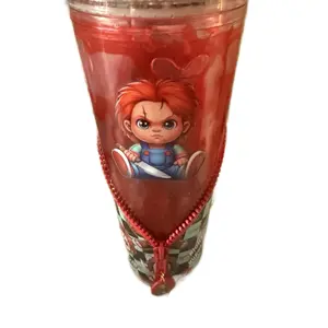 Killer Doll Acrylic Zipper Tumbler - 24oz, Reusable, Portable, Multicolor Design