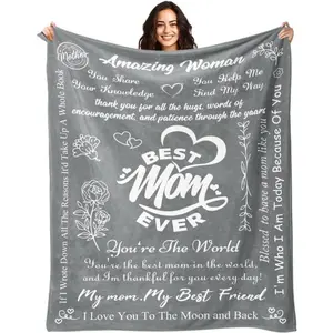 Mom Birthday Gifts - Moms Gifts from Daughter Son - Mothers Day Christmas Valentines Day Birthday Presents for Moms - Best Mother Ever Blankets - Presents for Mom Blanket Grey, Printed on One Side with a Plain White Back