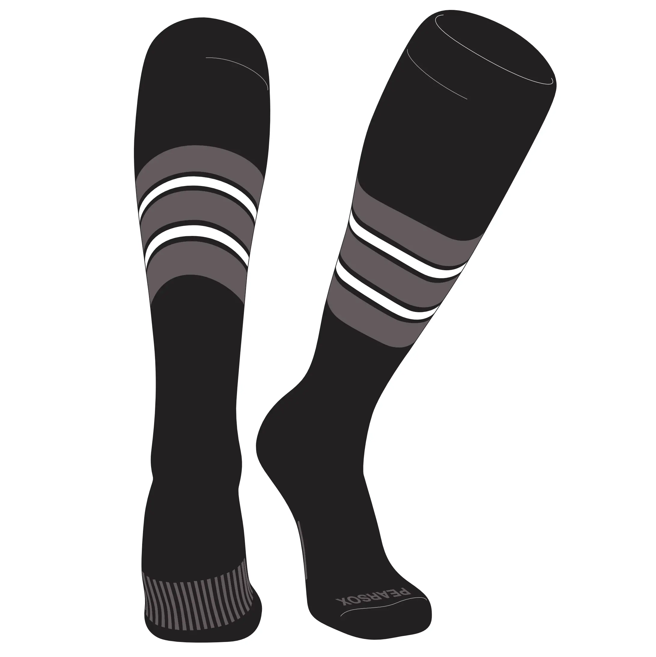 Pear Sox Striped Knee High Baseball, Football Socks (E) Black, Graphite, White