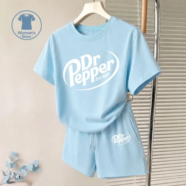 Women’s Summer Short Sleeve 2 Piece Set, Soft Crew Neck Top and Elastic Waist Shorts, Lightweight Casual Outfit for Vacation, Beach, Travel, Home, Streetwear, Everyday Summer Clothes, Breathable Comfortable Summer Outfit, Relaxed Fit, Soft Fabric