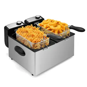 SUSTEAS Fryer 2 Basket Electric Fryer 6.3 QT 3000W Timer Control with Odorless Filter Stainless Steel Dual Basket for Fast Even Frying Results
