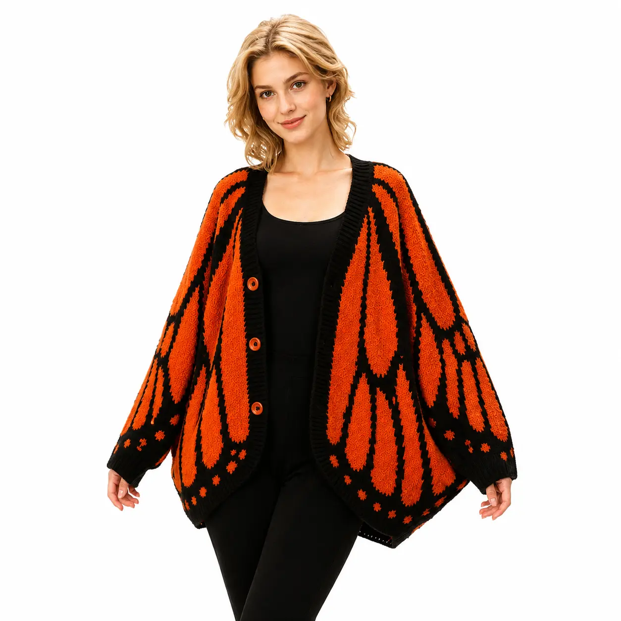 Monarch Butterfly Wing Cape Cardigan for Women & Kids, Oversized Knit Button Front Poncho Sweater, Halloween Costume Shawl