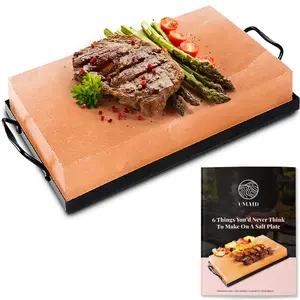 UMAID Himalayan Salt Block Cooking Plate with Steel Tray – Natural Salt Stone for Grilling, Searing, Chilling & Serving + Recipe Guide – Premium Gift for Men, Women, Chefs & Home Cooks