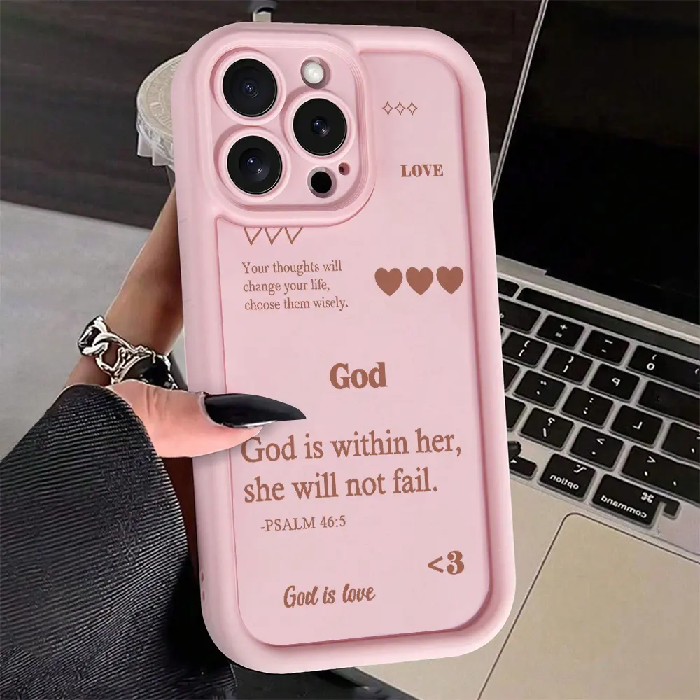 for iPhone13.Phone Case: Gao Zhu Pink 1pc Minimalist Religious Slogan "God Loves" Pattern TPU Drop-Proof Full-Coverage Precision Protective Case, Suitable for iPhone 6/7/8/X/Xs/Xr/Xs Max/11/12/13/14/15/16 Pro Max