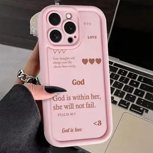 for iPhone13.Phone Case: Gao Zhu Pink 1pc Minimalist Religious Slogan "God Loves" Pattern TPU Drop-Proof Full-Coverage Precision Protective Case, Suitable for iPhone 6/7/8/X/Xs/Xr/Xs Max/11/12/13/14/15/16 Pro Max