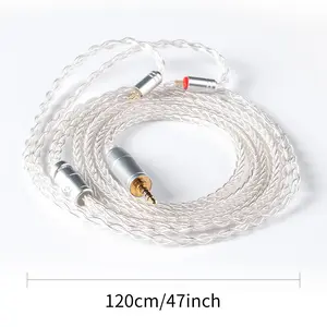 KBEAR 8 Core Silver Plated HiFi Cable 120cm Tangle-Free Detachable for HiFi IEMs with Muddy Sound Wired Earphones Audio Headset EDX PRO ZS10PRO AS10 ZS10 ZST ZS6 C10 TRN V80 X6 2PIN/QDC/MMCX 3.5mm Electronic Earbuds