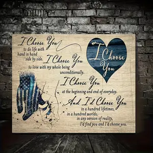 1 Piece Wooden Frame Canvas Wall Art - "I Choose You" Inspirational Quote with American Flag Hand Design, Ready to Hang, Perfect for Home, Office or Bathroom Decoration, Ideal Gift for Couples, Her or His, Wall Hanging Decoration