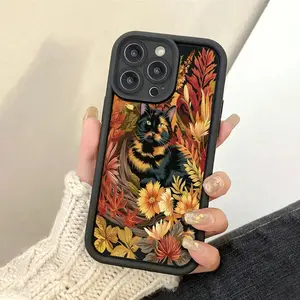 A Cute Tortoiseshell Cat and Autumn Flower Pattern Matte Phone Case, Suitable for iPhone 17 Air/16 Plus/15 Pro Max/14 Pro/13/12/11/XS Max/X Phone Case, Ideal Gift for Family, Friends, Lovers, Boyfriend, Girlfriend, Best Choice for Holiday Gifts TY499