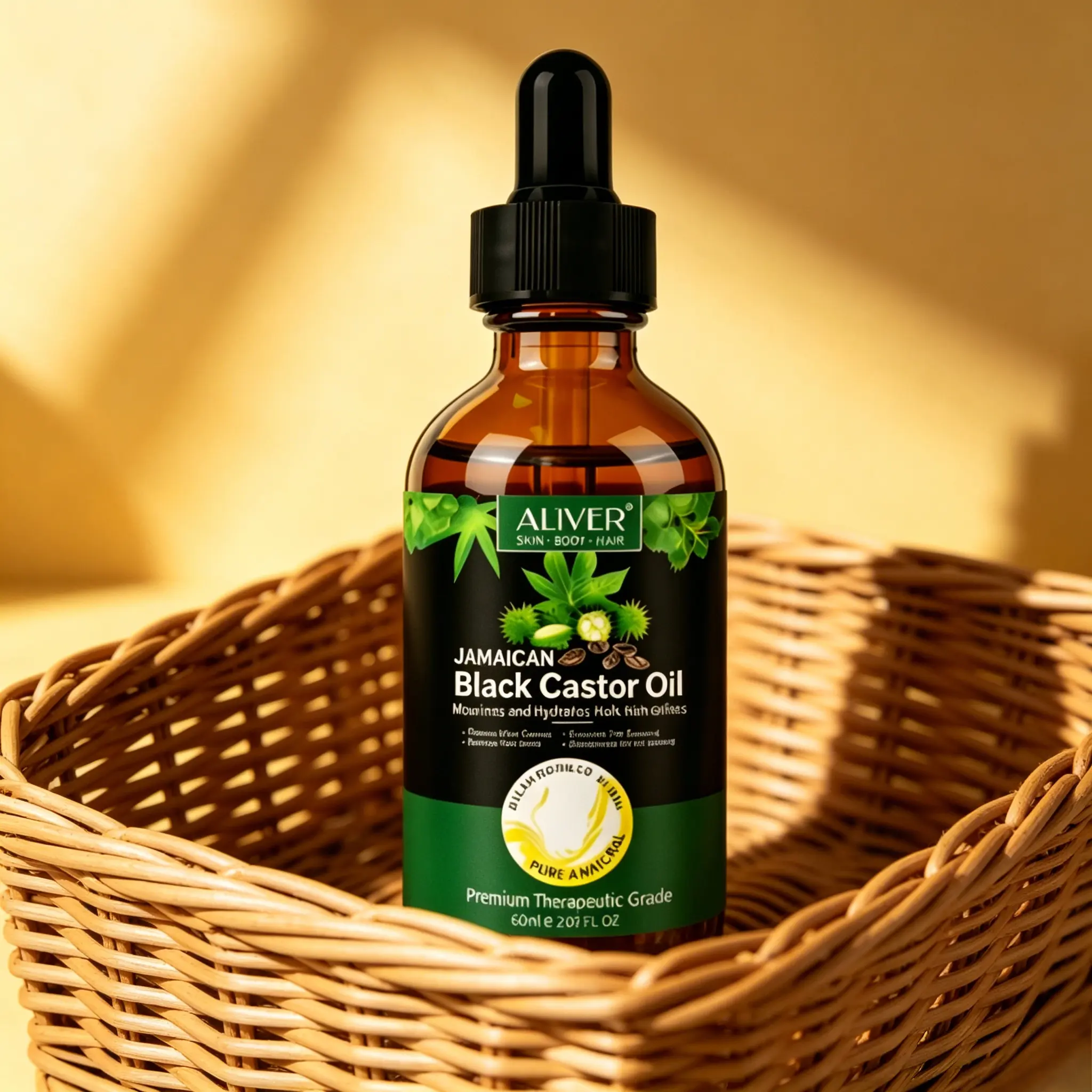 ALIVER Jamaican Black Castor Oil (60ml) - Lightweight Natural Hair Oil, Haircare Beauty Product for Voluminous Hair, Scalp Care Routine Treatment, Clean Beauty Scalp Care, Eyelash & Eyebrow Conditioner, Beauty Products