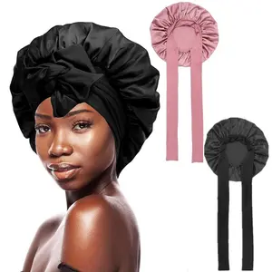 1/2-Pcs Set Single Layer Summer Couple Satin Bonnet Silk Like Texture for Women Men Hair Care Wrap Sleeping Cap Adjustable Bonnets Nightcap Gifts