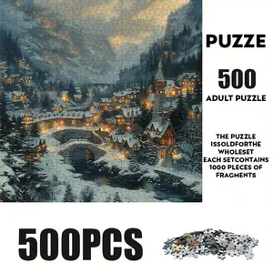 500 Piece Mountain Town Theme Puzzle, Large Adult Family Interactive Toy, DIY Home Decor Brain Challenge, Holiday Scene, Perfect Gift