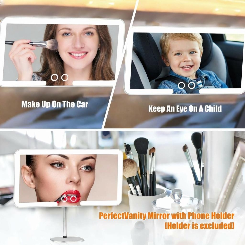 Car Sun Visor Makeup Mirror, LED Touch Screen Adjustable Brightness Auto Interior Makeup HD Mirror, Rechargeable Vanity Mirror | Girly Car Accessories | Car Stuff