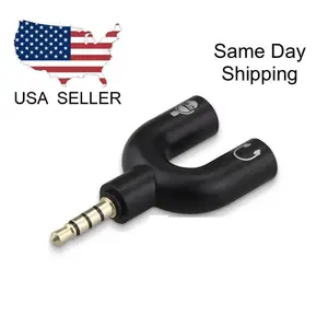 3.5mm Stereo Audio Male to 2 Female Headphone/Mic U Splitter Cable Adapter eadphone Y Splitter Adapter Gold Plated 4 Pole 3.5mm Male to 3.5MM Headphone+Microphone (MIC) Female Plugs Audio Stereo Converter Portable